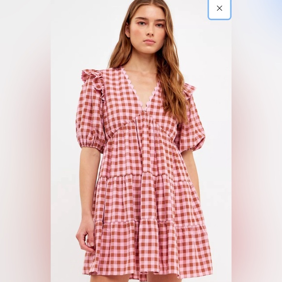 English Factory Women's Rickrack Trim Edge Check Mini Dress - Picture 6 of 7